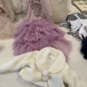 Purple Tulle Dress with White Faux Fur Bolero